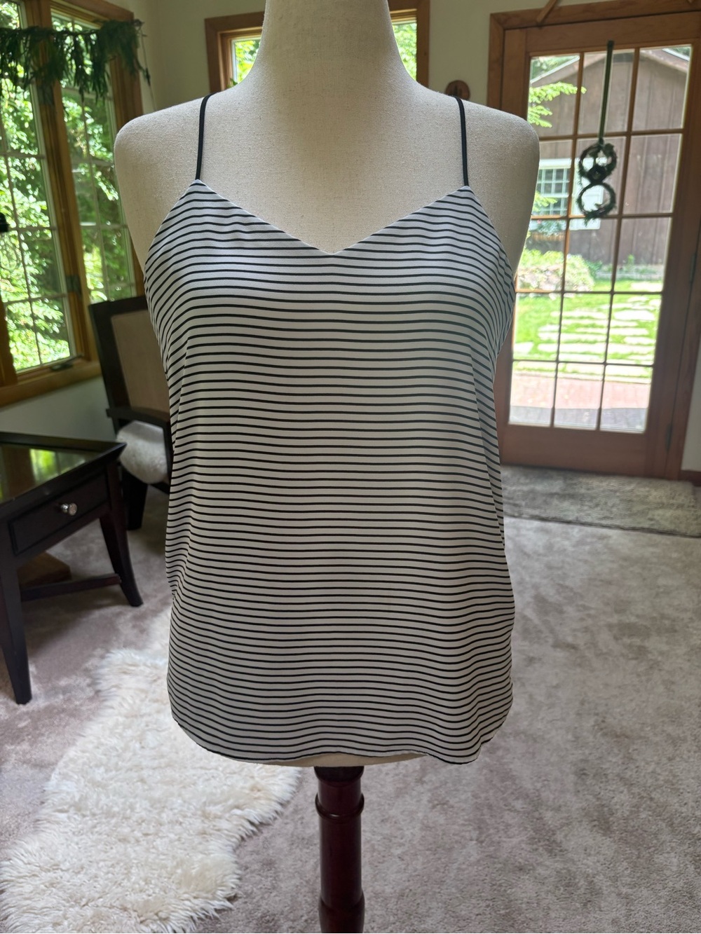 Express Reversible Black & White Striped V-Neck Spaghetti Strap Blouse